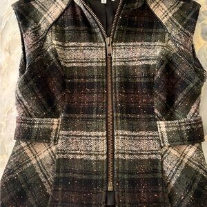 CAbi Black and Gray Plaid Vest with Zipper